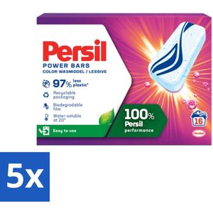 5 x Persil Wasmiddel Power Bars Color 16 stuks per verpakking - Persil Power Bars - Wasmiddel - Gekleurde Was - Duurzaam Wasmiddel - Wateroplosbaar