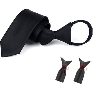 Sorprese Voorgebonden Stropdas - Zwart - Rouwdas - Met Ritssluiting - Effen - 6 cm - Stropdassen Heren - Cadeau