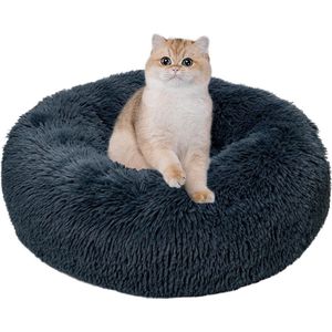 Huisdierenbed Kattenhol 40cm - Zacht Pluche - Rond Design - Antislip - Wasbare Huisdierenmand donkergrijs