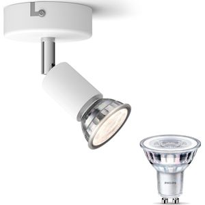 Philips Limbali Opbouwspot met GU10-fitting & Philips LED Spot GU10 50W - LED - Spotjes Opbouw - 1 Lichtpunt - Wit