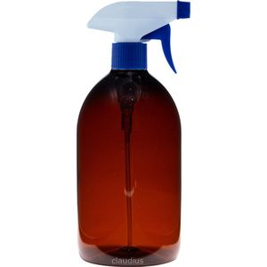 Lege plastic fles 500 ml PET apothekersfles amber - met blauwe spraykop - set van 10 stuks - navulbaar - leeg