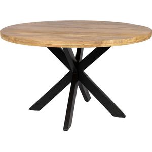 Eettafel model Lux rond - 110cm - mangohout - metalen zwarte poot - 4.5cm dik blad matrix poot