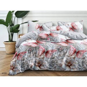 3D Katoen Satijn Beddengoed Set 160x200cm - Roze Vlinders