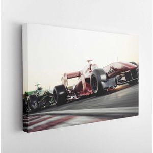 Motor sports competitive team racing. Fast moving generic race cars racing down the track . 3d rendering with room for text or copy space - Modern Art Canvas - Horizontal - 571520698 - 115*75 Horizontal