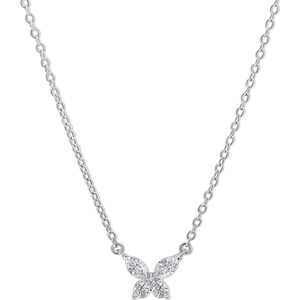 Silventi 9SIL-23209 Zilveren Ketting met Hangertje - Zirkonia - Vlinder - 9x9mm - Jasseron - 40+5cm - 1,3mm Dikte - Rhodium - Zilver