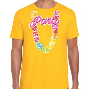 Bellatio Decorations Tropical party T-shirt voor heren - bloemenkrans - geel - carnaval/themafeest XXL