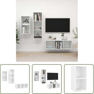 The Living Store TV-meubel set - hoogglans wit - 1x 37x37x72cm + 2x 37x37x107cm - spaanplaat