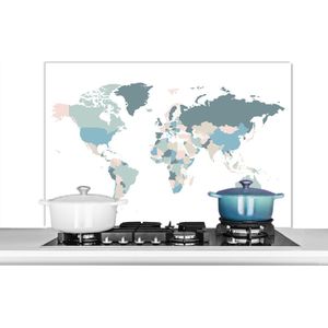 Spatscherm keuken 100x65 cm - Kookplaat achterwand Wereldkaart - Simpel - Pastel - Muurbeschermer - Spatwand fornuis - Hoogwaardig aluminium