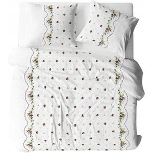 Kora Beddengoed 140x200 Rood Rand Knopen 100% Katoen