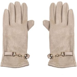 Winter Handschoenen Steentjes - Dames - Verwarmde - Met kleine ketting - Beige