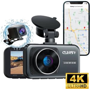 Clerby - Dual Dashcam - Ultra 4K & 1080p - Voor en Achter Camera - Wifi en GPS - Sony Sensor - Inclusief App - Nachtzicht - G Sensor - Loop Opname
