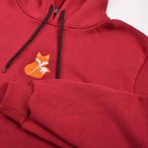 Fox Geborduurd Sweatshirt Hoodie - oversized dikke sweatshirt - donkerrood - mat: medium (M)