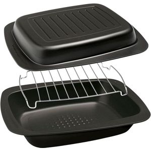 Roasting Set 3-delig staal-antiaanbaklaag zwart met Gardenia deco