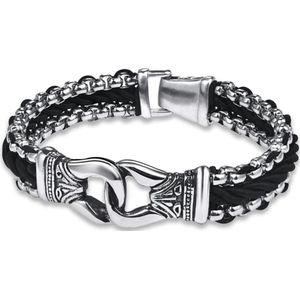 Victorious Zilveren Armband Heren – Zilver en Roestvrij Staal – Zilver/Zwart – 22cm