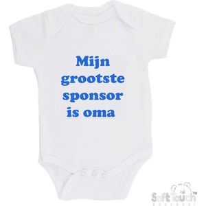 100% katoenen Romper ""Mijn grootste sponsor is oma"" Jongens Katoen Wit/blauw Maat 62/68