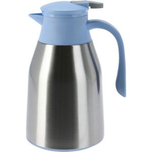 Excellent Houseware Koffiekan thermoskan - 1L - dubbelwandig - kunststof - blauw - D14,5 x H26 cm