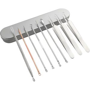 9-delige Set - Roestvrijstalen Pincet voor Mee-eters en Puistjes - Gezichtsverzorging Tools in Doos