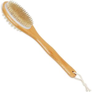 Relaxdays badborstel - dubbelzijdig - rugborstel lange steel - 37 cm lang - natuurlijke haren - noppen