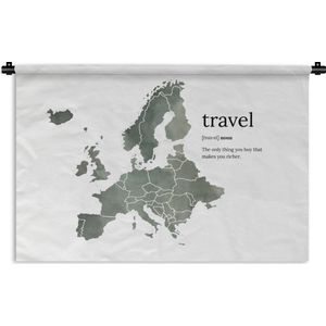 Wandkleed EuropakaartenKerst illustraties - Europakaart in grijze waterverf met het woord travel en verzonnen woordenboek omschrijving Wandkleed katoen 150x100 cm - Wandtapijt met foto