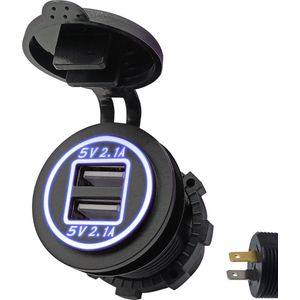 ProRide 12V USB Autolader 2 Poorten Inbouw - 5V/2.1A - USB Stopcontact, Boot en Camper - Complete set - Blauw