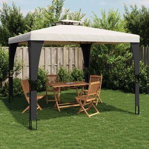 vidaXL - Prieel - met - dubbel - dak - 2,98x2,98 - m - staal - crèmekleurig