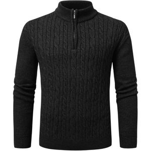 Allthemen Herentrui Met Ritssluiting - Geribbelde Gebreide Trui Met Lange Mouwen - S