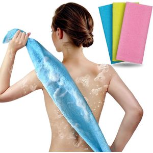 3 stuks - badhanddoek - exfoliërende handdoek - handdoek - badhanddoek - bodyscrub - rugscrub - exfoliërende loofah-handdoek - mesh - sponsloofah - rugscrubstrip - 30 x 90 cm - blauw, geel, roze
