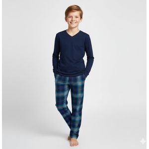 La-V pyjama sets voor jongens met geruite flanel broek Grijs/ Groen 140-146