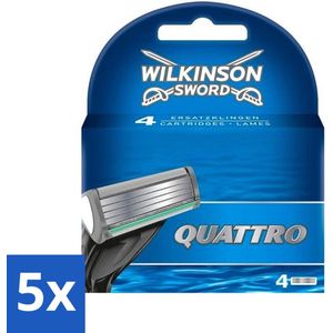 5 x Wilkinson - Navulmesjes Quattro - Met Precisietrimmer - 4 scheermesjes - Scheermesjes Navul - Glad Resultaat - Gevoelige Huid - Titaniumcoating - Scheerapparaat