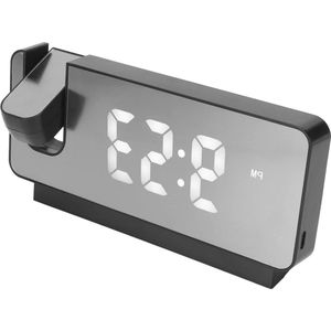 Digitale Wekker Projectie op Plafondwand met Tijd Datum Temperatuur 180° Groothoekprojectie Snooze Usb-aangedreven Spiegelwekker Zwart