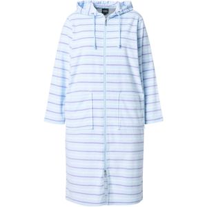 Ulla Popken - Dames - Badjas strepen 2-weg zipper lange mouw badstof - Blauw - Maat 50+