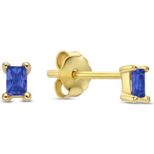 New Bling 9NB-0915 Zilveren Oorknoppen - Dames - Zirkonia -2 x 3,5 mm - Blauw - Zilver - Gold Plated(Verguld/Goud op Zilver)