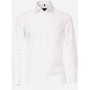 VENTI modern fit overhemd - mouwlengte 7 - twill - wit - Strijkvrij - Boordmaat: 41