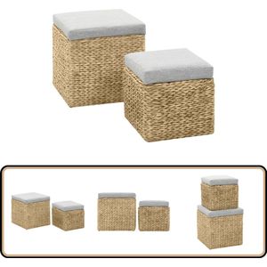 vidaXL Poefset zeegras grijs - 2-delig Zeegraspoefs - Poefset - Hockers - Landelijke Woonstijl - Relaxstoel