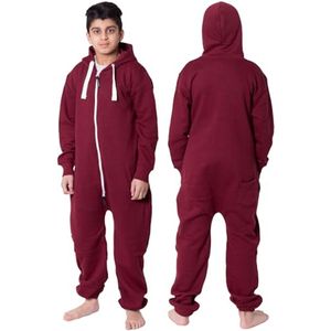 Effen Kleur Fleece Hooded Onesie Jumpsuit voor Kinderen 7-13 Jaar