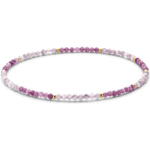 CO88 Collection 8CB-91306 Kralen Armbandje - Armband - Kraaltjes - 2mm - 17cm - Rekbaar - Roze - Goudkleurig