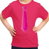 Bellatio Decorations Verkleed t-shirt voor kinderen - stropdas - roze - meisje- carnaval/themafeest 140/152