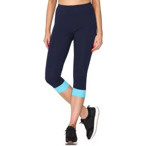 Merry Style Dames Leggings - Sport - Vrijetijdsbroek - ¾ Lang - Katoen - Marineblauw/turquoise - S - MS-MS10-379-LE