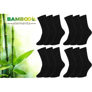 Bamboo Elements - Bamboe Sokken Dames - 12 Paar - Zwart - 35-38 - Lange Sokken - Kousen Dames Sokken - Anti Zweet - Duurzaam