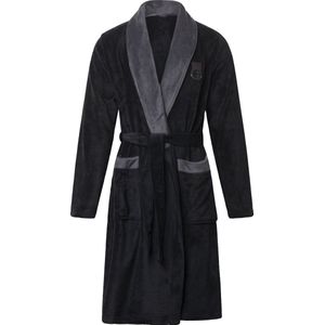 Gentlemen - heren badjas - coral fleece - zwart/grijs - S/M