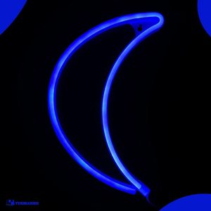 Neon Lamp - Maan Blauw - Incl. 3 Batterijen - Neon Verlichting - Neon Led Lamp - Neon Wandlamp