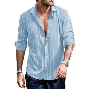 LVCBL Gestreept Overhemd met Knoopsluiting voor Heren - Lange Mouwen met Kraag Blauw maat 3XL