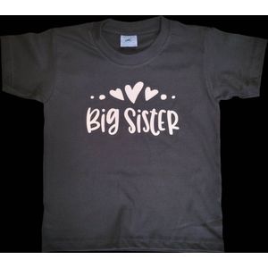 tshirt - zwangerschap - aankondiging - big sister - Zwart met roze opdruk - maat 110 / 116