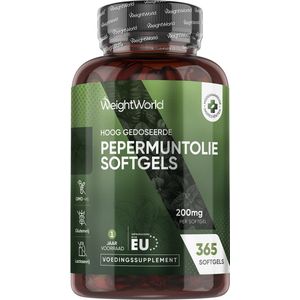 WeightWorld Pepermuntolie capsules - 200 mg pure pepermunt olie per portie - 365 softgels voor 1 jaar voorraad
