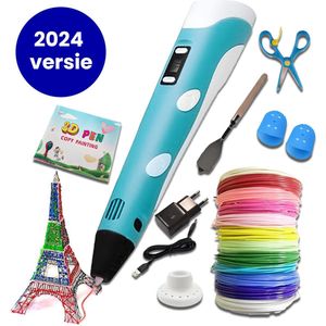 3D pen starterspakket – 3D pen vullingen – 3D pen filament – 3D pen voor kinderen en volwassenen – Inclusief 10 kleuren filamenten – Penhouder – Blauw