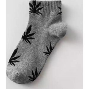 Wiet enkelsokken - Cannabis enkelsokken - Wietsokken - Cannabissokken - grijs-zwart - Unisex Enkelsokken - Maat 36-45