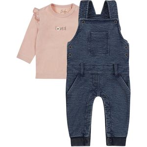 Dirkje - Basic Collection - BIO COTTON - Tuinbroek Blauw - Shirt Dusty Pink met printje - Maat 56