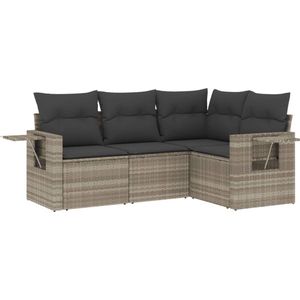 vidaXL - 4-delige - Loungeset - met - kussens - poly - rattan - lichtgrijs