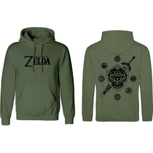 Uniseks Hoodie The Legend of Zelda Logo and Shield Groen - XXL