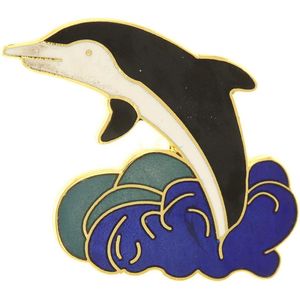 Behave® Broche dolfijn zwart wit emaille